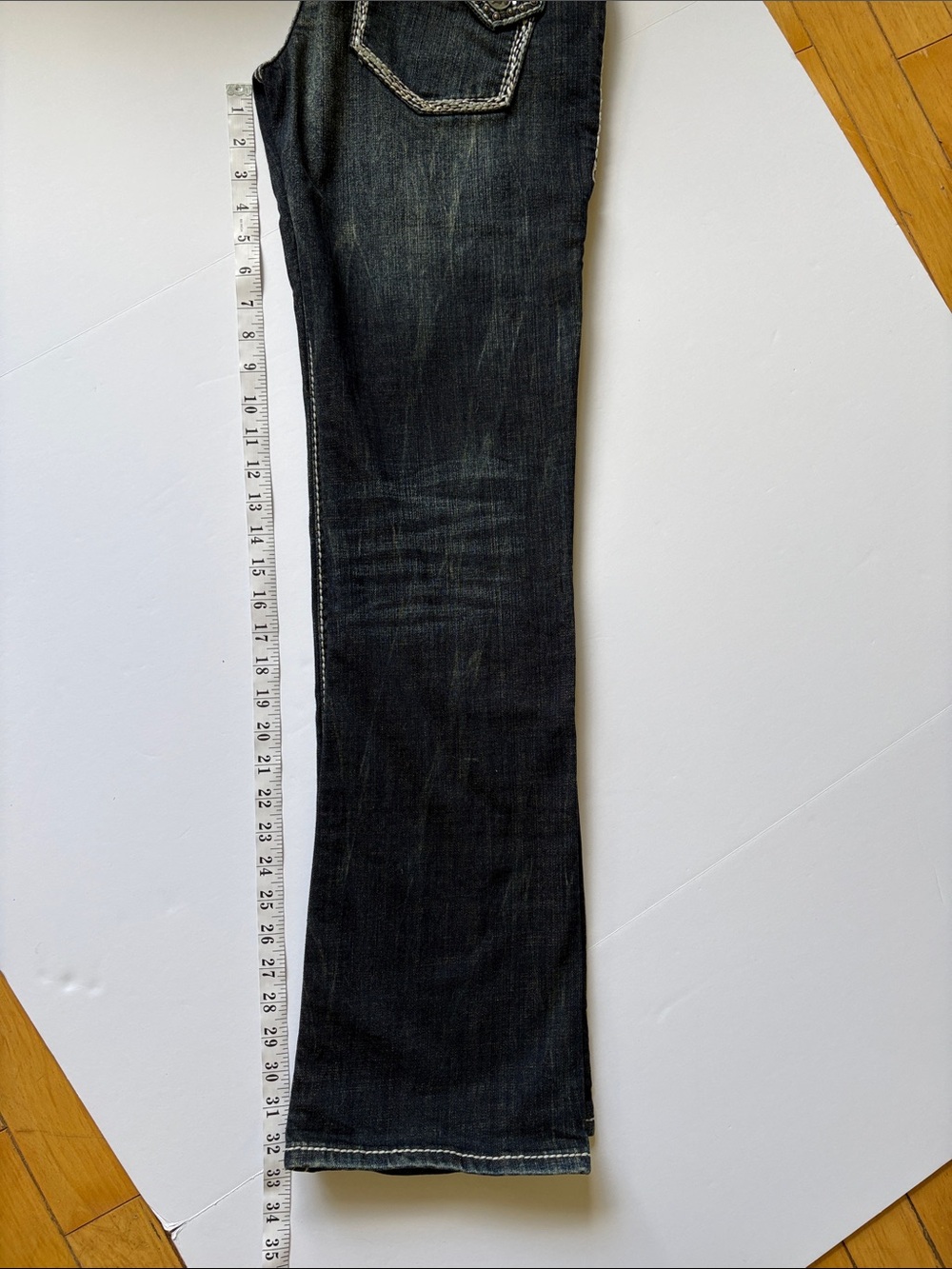 Rock & Roll Cowgirl Rhinestone Flap low rise Pocket Bootcut Jeans Size 27. - Picture 13 of 16
